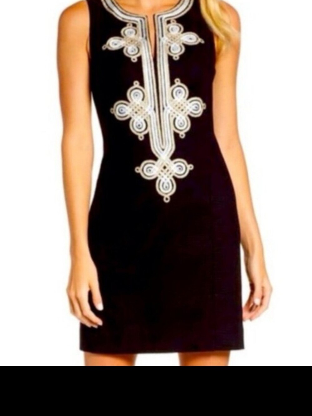 Lilly Pulitzer Black Mini Dress with Gold & White Embroidery NWT